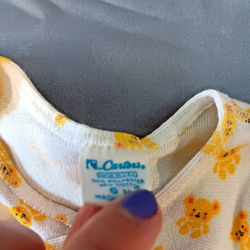 VTG Carter's Baby Wrap Shirt 6M Yellow Teddy Bear Print‎ USA Newborn Kimono Top